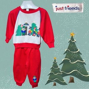 VTG 90's JUST FRIENDS Red & Off White Christmas Toy Soldier Jogger Set SZ 3T